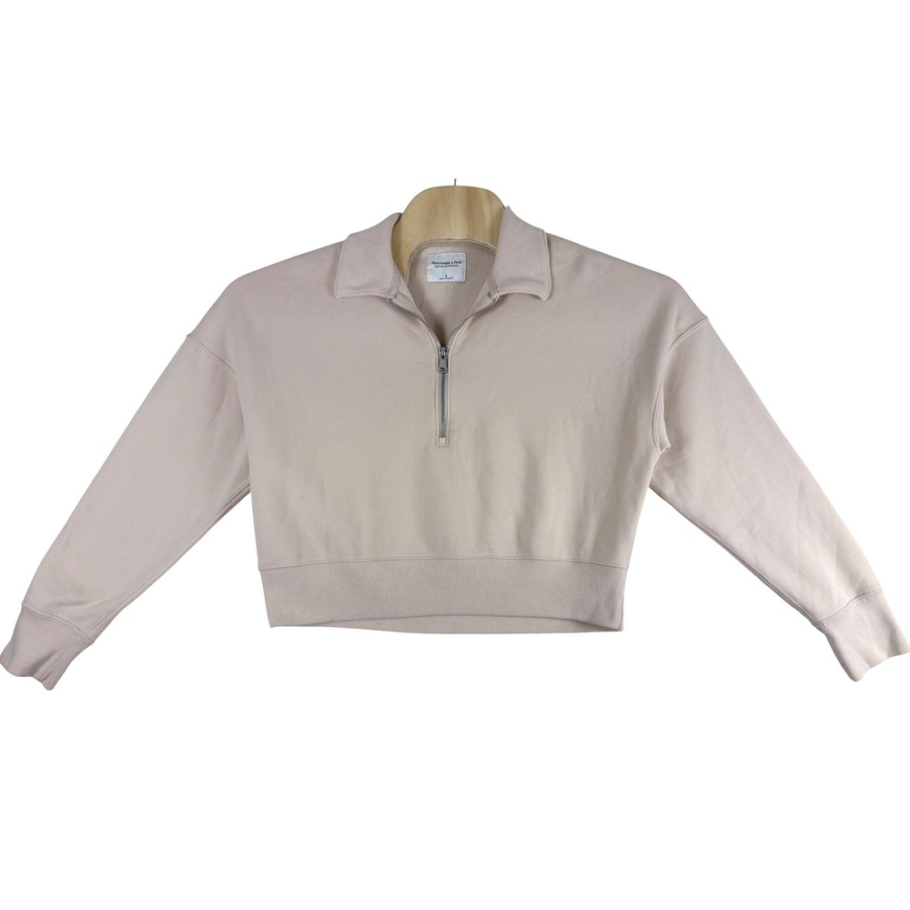 Abercrombie & Fitch Soft Quarter Zip Sweatshirt Womens Small Light Beige